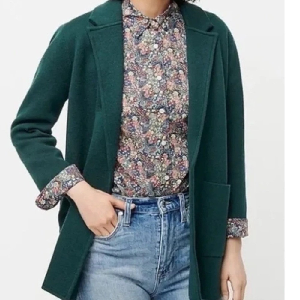 J. Crew Women's Sophie Open Front Sweater Blazer Merino Wool Blend Dark Green M